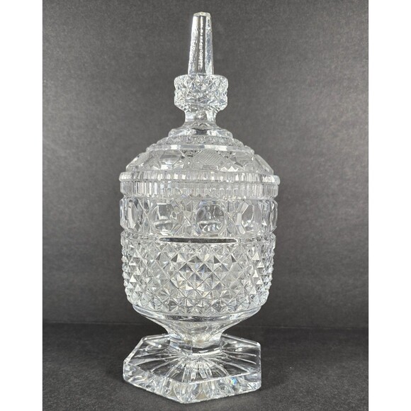 Heavy Footed Cut Crystal Candy Dish w/ Lid 10.25“ - Picture 1 of 7